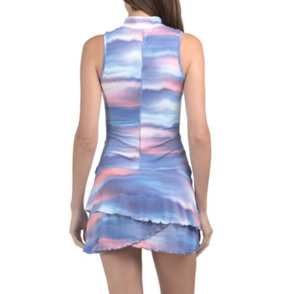 ELLABELLE blue multi tennis golf dress Chacha Sleeveless Mini Dress sz LARGE - Picture 2 of 7